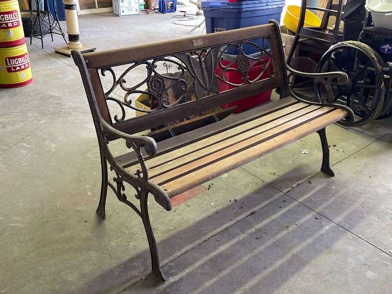 Wood & Cast Iron Bench, 50”W United Edge Real Estate & Auction