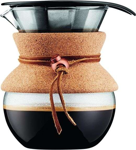 BODUM 17oz Pour Over Coffee Maker, High-Heat Borosilicate Glass with Reusable Stainless Steel Filter