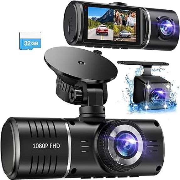 Dash Cam, 3 Channel Dash Cam, 1080P Dash Cam Front and Inside, Triple Dash Cam, Dash Camera , HDR, G