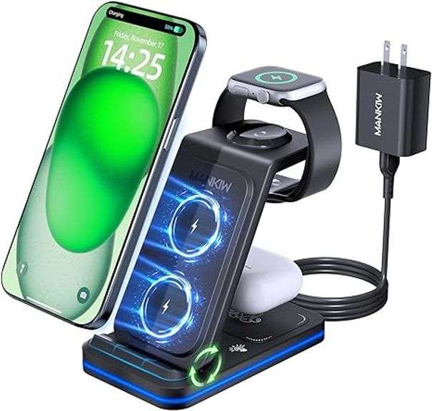 3 in 1 Charging Station for Apple,Foldable Fast Wireless Charger