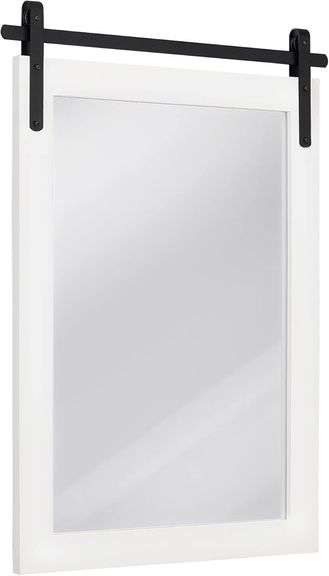 White Farmhouse Wall Mirror Barn Door Style Rectangle Solid Wood Frame Mirror Rustic Wall Mounted Mi