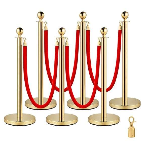 Vevor Velvet Ropes and Stanchion Post with Ball Top and Four Way Connection
