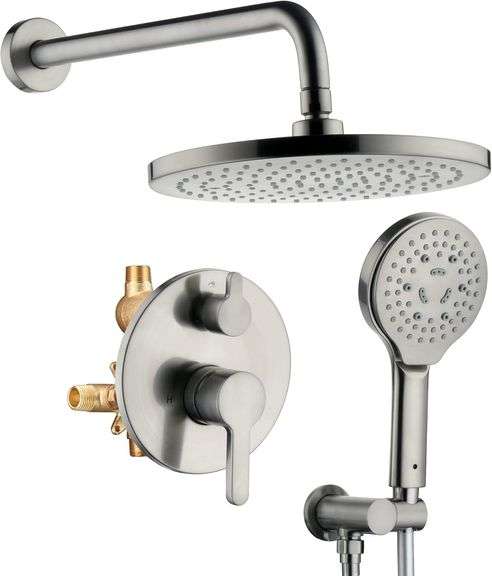 Brushed Nickel Shower Faucet Set, Wall Mount Rain Shower System 10 Inches, and Handheld Shower Head 
