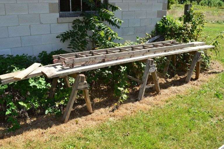 (3) Saw Horses, Wooden Ladder & Boards VanKlaveren Auctions Inc.