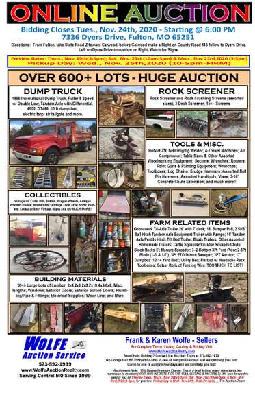 Online Auction - Personal Property of Frank & Karen Wolfe