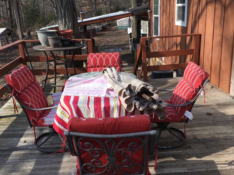 Patio table chairs and umbrella Wolfe Auction & Realty, LLC