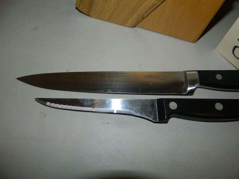 Wood Knife Block with Laser Plus Knives Wolfe Auction & Realty, LLC