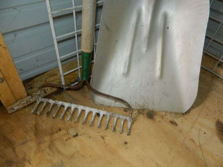 Painted, Square End Shovel, Rake Large Scoop Shovel Wolfe Auction & Realty, LLC
