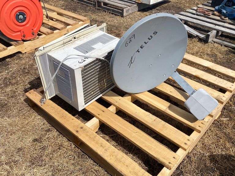 TELUS SATELLITE DISH APPROX. 2' DIA, WINDOW MOUNT AC UNIT, APPROX. 2'X1