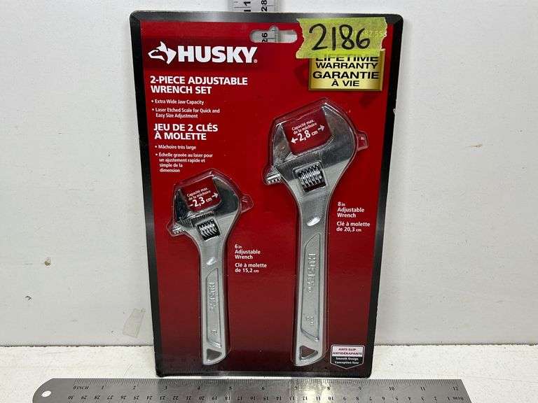 HUSKY 2 PCE ADJUSTABLE WRENCH SET, EXTRA WIDE JAW CAPACITY, W/ LASER