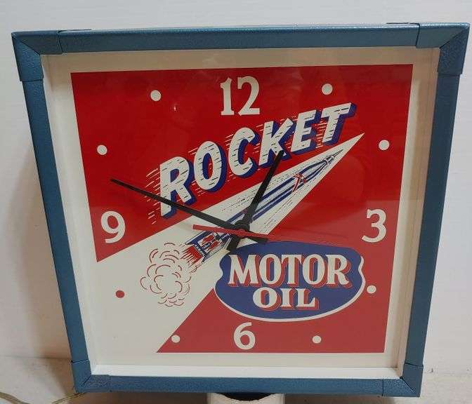 Rocket Motor Oil clock W. Yoder Auction