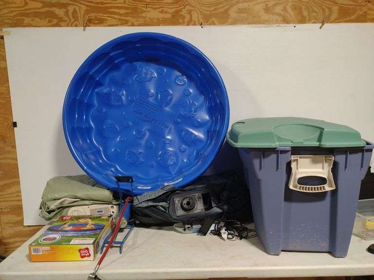 Pools, air beds, an air pump. W. Yoder Auction