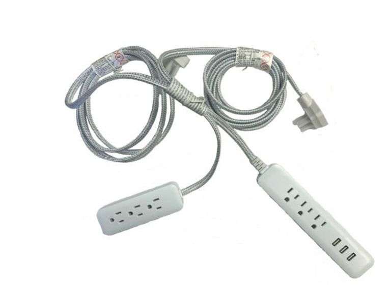 JASCO 2 PACK 8FT. EXTRALONG FLAT CORDED EXTENSION CORDS WITH USB