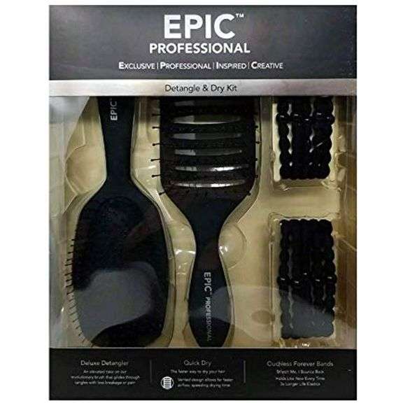 EPIC PROFESSIONAL DETANGLER & QUICKSET HAIR BRUSH & ELASTICS Yorkton