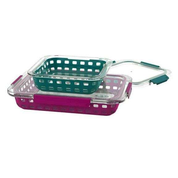 ELLO, 4 PC GLASS BAKE & STORE SET W SNAP SEAL AIRTIGHT CLOSE LIDS