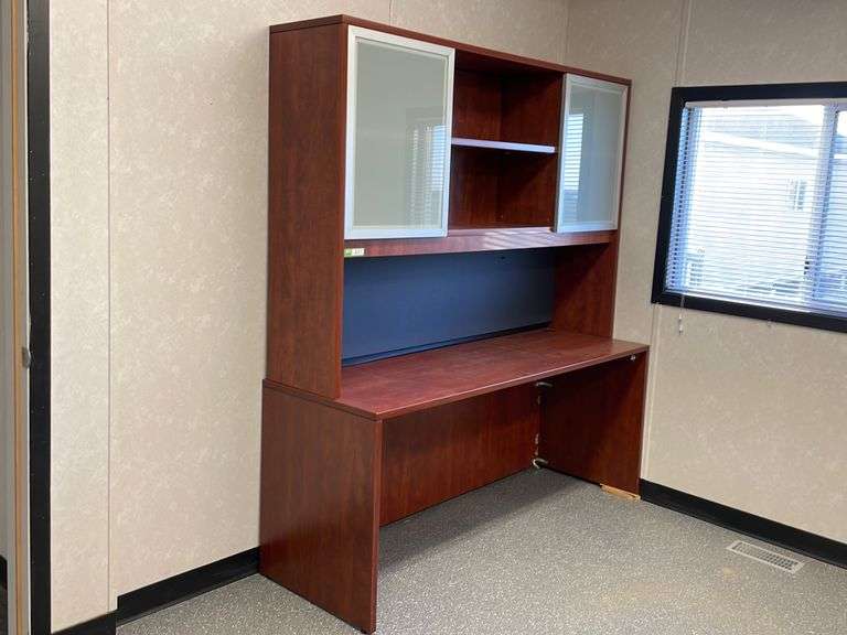 Wooden Office Desk & Upper Desk Storage Yorkton Auction Centre