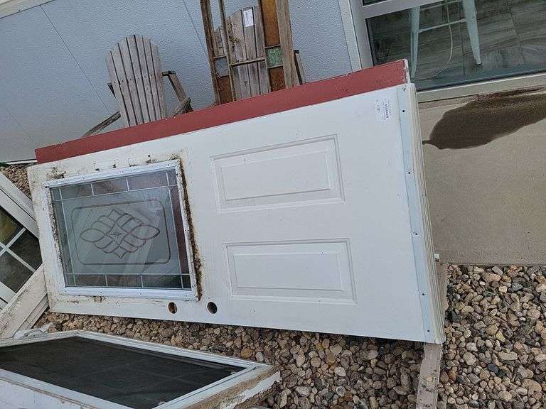 2 Exterior Doors (Red) and 1 Frame Yorkton Auction Centre