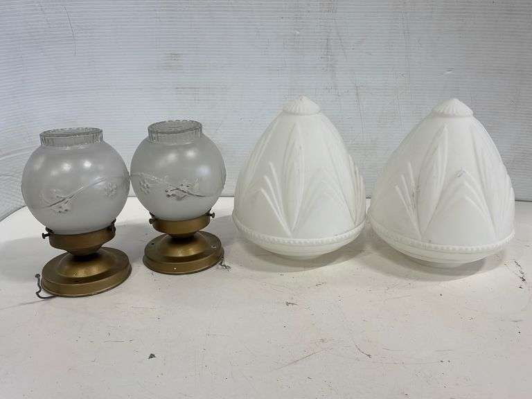 Box Of 2 Light Fixtures & 4 Glass Shades Yorkton Auction Centre