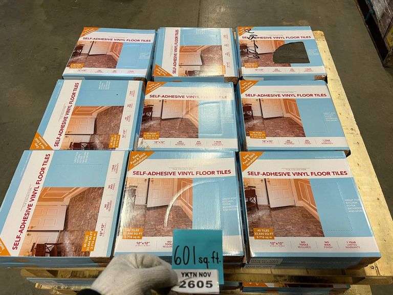 APPROX. 601 SQ. FT. SELF ADHESIVE VINYL FLOOR TILES Yorkton Auction