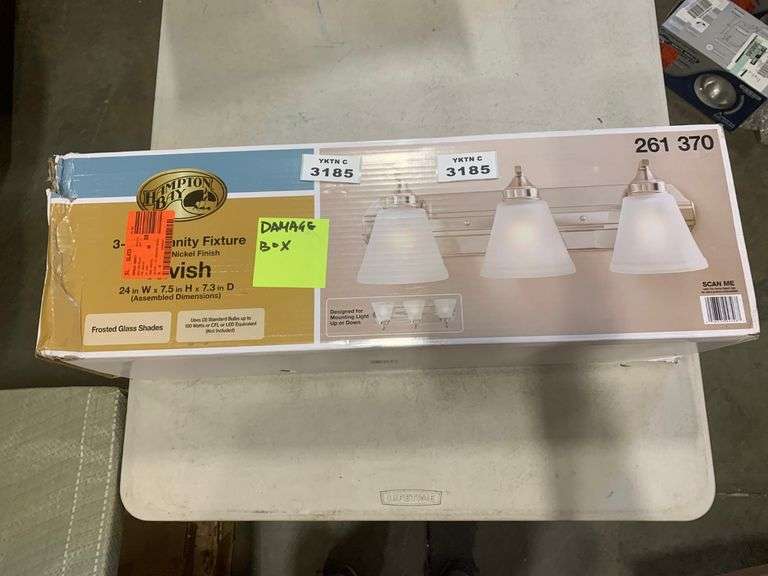 HAMPTON BAY TAVISH 3 LIGHT BRUSHED NICKEL CLASSIC BATHROOM VANITY LIGHT