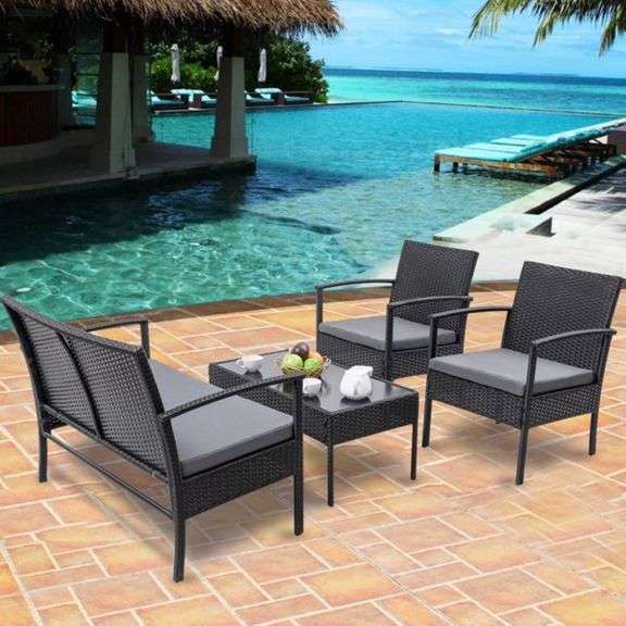 4 PCS PATIO BLACK OUTDOOR FURNITURE SET AMWRS31 Yorkton Auction Centre