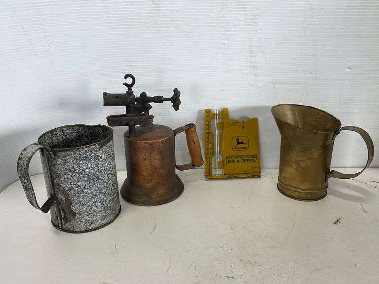 Oil Jugs, Torch, and John Deere Rain Gauge Yorkton Auction Centre