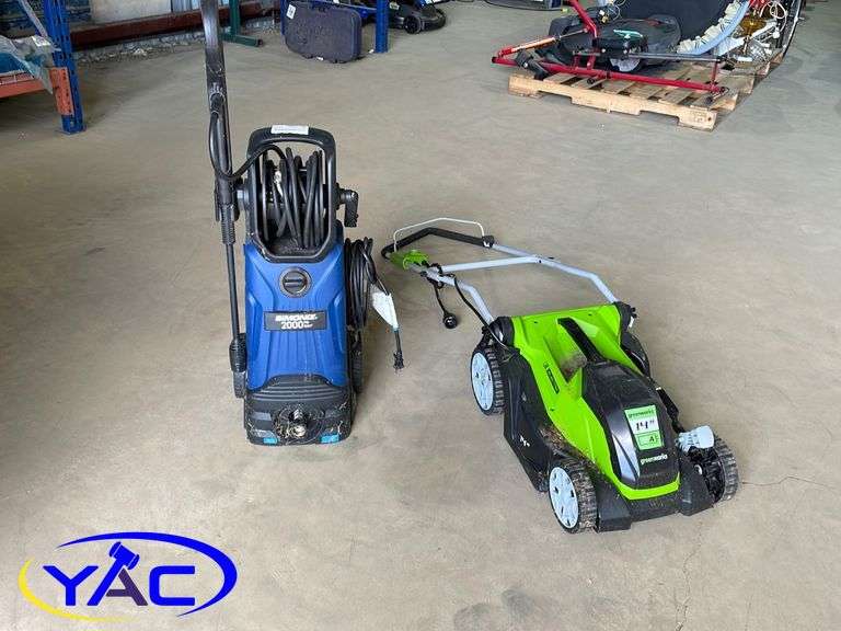 14" Electric Mower Height Adjustment Broken & Pressure Washer (May