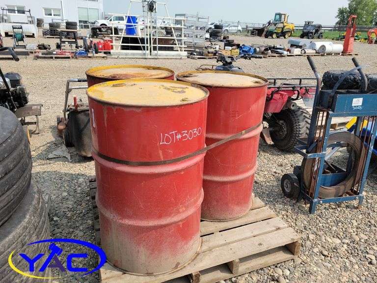 3 45 Gallon Barrels of Hydraulic Press Oil Yorkton Auction Centre