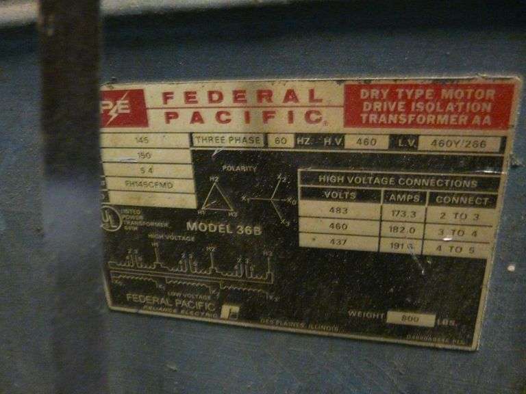 FPE Dry Type Motor Drive Isolation Transformer Yellow Tag Auctions