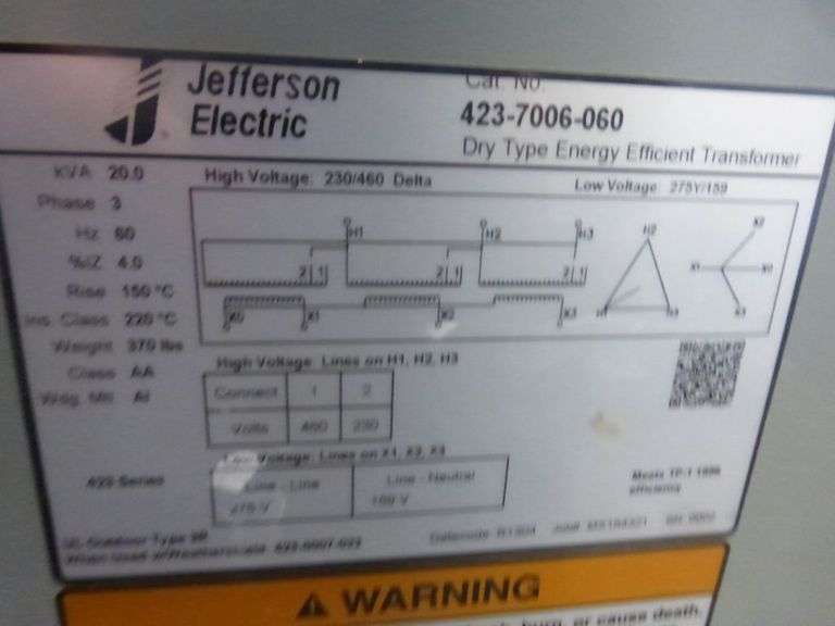 Jefferson Electric Transformer Yellow Tag Auctions