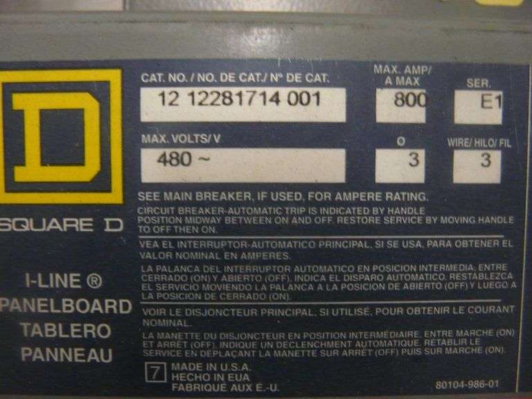 Square D ILine Panelboard Yellow Tag Auctions
